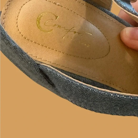 Cato‎ Comfort Denim Whipstitch Chunky Heel Platform Sandals 11W - Picture 4 of 10